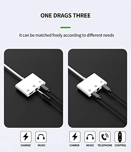 Headphone Adapter Lightning to 3.5mm AUX Jack Audio and Charger Dongle Earphone Splitter Compatible with iPhone 11 12 Mini pro max xs xr x se2 7 8 Plus for Ipad Air Cable Converter,Apple MFI Certified