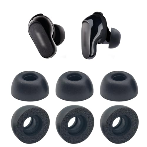 Klowcok Foam Ear Tips for Bose QuietComfort Ultra/Earbuds II/Bundle, Large | Replacement Earbuds Tips, Comfort Fit, 3 Pairs, Black - size: Large