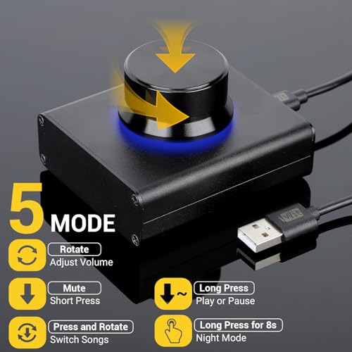 DROK USB Volume Knob, Big PC Computer Speaker Volume Control Audio External USB Volume Control Knob with 1-Key Mute Function Support Win7 8 10 XP Mac Vista Android, Black - color: Black, size: Large/Programmable