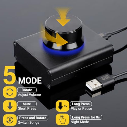 DROK USB Volume Knob, Big PC Computer Speaker Volume Control Audio External USB Volume Control Knob with 1-Key Mute Function Support Win7 8 10 XP Mac Vista Android, Black - color: Black, size: Large/Programmable