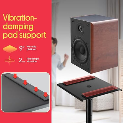 Pyle Speaker Stand Pair of Sound Play 1 and 3 Holder - Telescoping Height Adjustable from 26” - 52” Inch High Heavy Duty Three-point Triangle Base w/ Floor Spikes and 9” Square Platform, Black