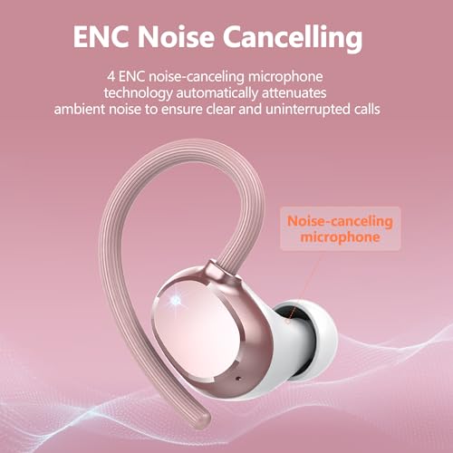 Ear buds Wireless Bluetooth Earbuds Sport 2026 NEW Bluetooth 5.3 Headphones with LED Display 128H Playtime Powerful Bass Over Ear Earphones with Earhooks IP7 Waterproof for Gym/Running/Workout - color: Rosegold