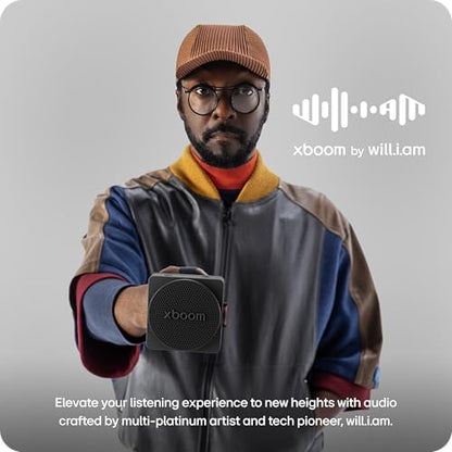 LG xboom Mini by will.i.am Portable Outdoor Bluetooth Speaker, up to 10 Hours, IP67 Dust and Water Resistant, Adjustable Hanging Strap, Black