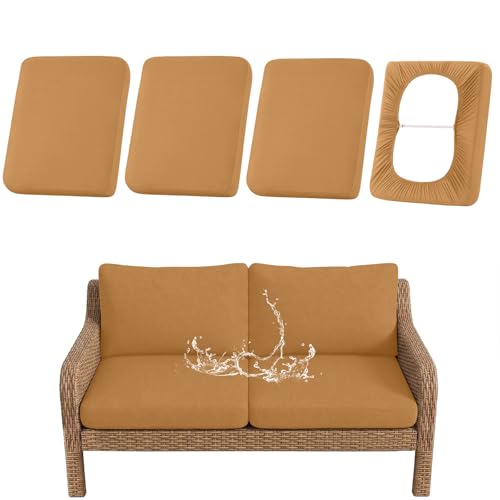 Waterproof Outdoor Cushion Covers, Stretch Patio Slipcovers | UV Resistant Coating, Stretch Fabric, Waterproof Protection, Replacement Covers, Fits Patio Furniture Cushions (4 Pieces) - color: Camel, size: 4PCS