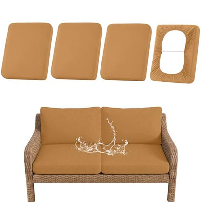 Waterproof Outdoor Cushion Covers, Stretch Patio Slipcovers | UV Resistant Coating, Stretch Fabric, Waterproof Protection, Replacement Covers, Fits Patio Furniture Cushions (4 Pieces) - color: Camel, size: 4PCS