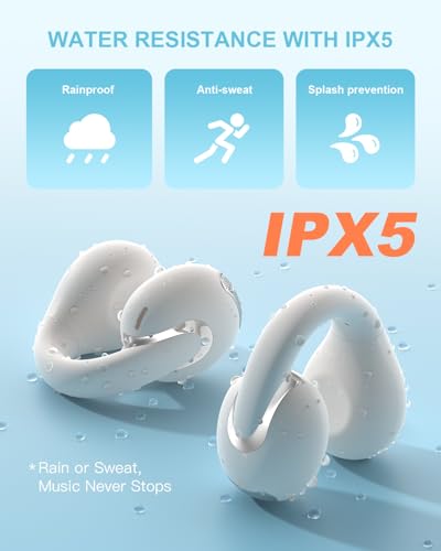 Jzones Open Ear Clip Wireless Earbuds Bluetooth 5.4, Lightweight Comfort Sports Bone Conduction Headphones Built-in Mic for Clear Audio, Stable Fit Earphones 24H Play-Beige - color: Beige