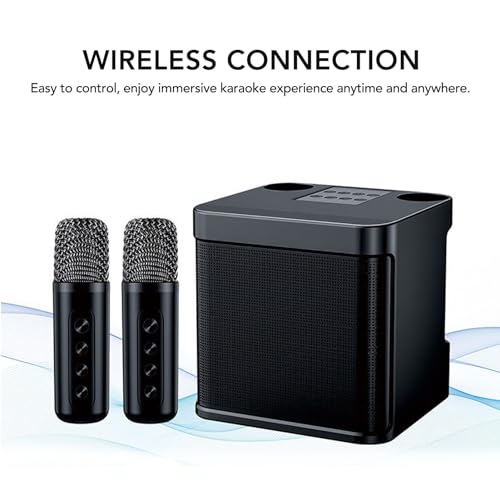 Asixxsix Karaoke Machine, Portable Bluetooth Speaker with 2 Wire Less Microphones, Portable Bluetooth Karaoke Speaker with 2 Wire Less handheled Microphones for Home Party
