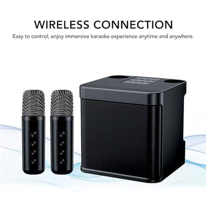 Asixxsix Karaoke Machine, Portable Bluetooth Speaker with 2 Wire Less Microphones, Portable Bluetooth Karaoke Speaker with 2 Wire Less handheled Microphones for Home Party