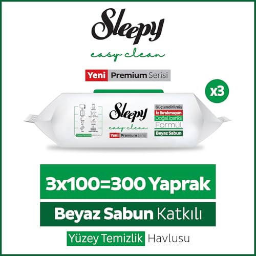 Sleepy Easy Clean XL Multi Surface Cleaning Wipes (300 Count) – Natural Vinegar & Baking Soda Formula – Jumbo 8"x8" All Purpose Wet Wipes for Kitchen, Bathroom, Glass & Electronics – No Streak - size: 1 Count (Pack of 300)