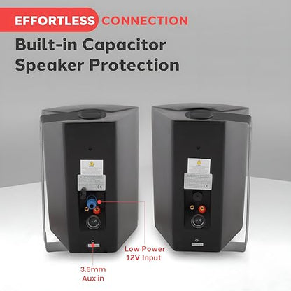 Pyle Waterproof Wall Mount Speaker System - 5.25 Inch Active + Passive Pair Wireless Bluetooth Compatible Indoor/Outdoor Stereo Sound Set with AUX IN - Pyle PDWR52BTBK (Black) - color: Black