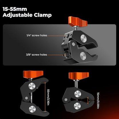 K&F CONCEPT 9.8" Magic Arm Clamp with Cold Shoes | 360° Ball Heads Camera Arm Mount for Monitor/Flash/Microphone/DSLR Camera, MS32 - style: 9.8" with cold shoes