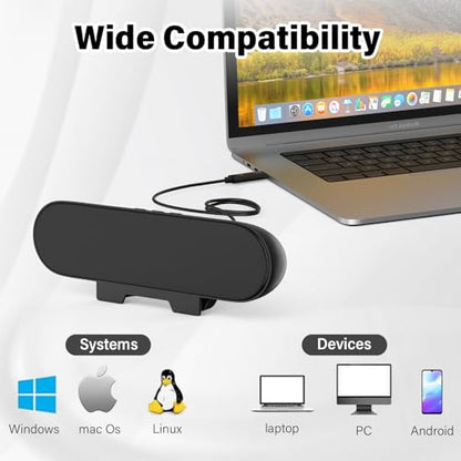 LXTNFU Computer Speakers for Desktop Monitor,Single Speakers for Desktop PC,Laptop Speaker with Loud Sound,Volume Control Easily Clamps to Monitors(USB-C to USB Adapter Included) (Black) | Loud Stereo Sound,Rich Bass, Easy Clip-On for Monitor, 3-Button Vo