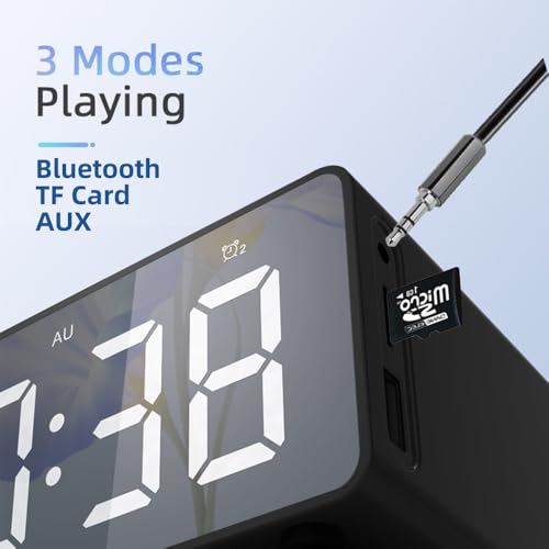 IHAO 7in1 Multifunctional Digital Alarm Clock with 15W Fast Wireless Charger Bluetooth Speaker LED Display Clock FM Radio TF Card, AUX Input, USB Port Dual Alarm for Bedroom and Office-BT510 White - color: 5in1 Wireless Charger Alarm Clock Bt510 White