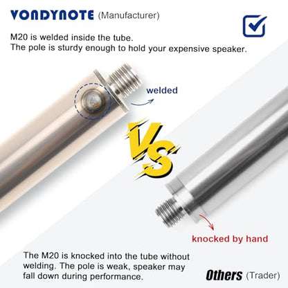 Vondynote Set of 2 Subwoofer Poles Fit M20 or 35mm Mount, Speaker Extender | Height Adjustable Speaker Poles with 35mm Insert, Fit Subs with M20 Thread or 35mm Mount, with M20 to 35mm Adapters