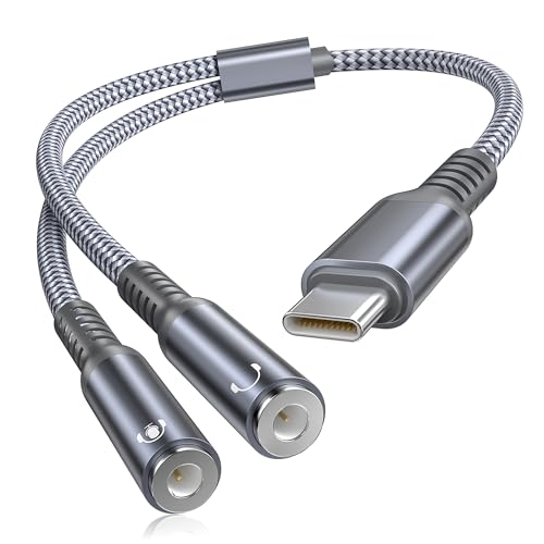 Basesailor for iPhone 17 16 USB C to Dual 3.5mm Headphone Splitter Adapter | Share Audio with 2 Headphones,Type C to Aux Jack for New Apple 17/16e 15 Pro Max,Samsung S26 S25 S24,A56,MacBook Pro Air,iPad - color: C to Dual 3.5mm - Grey
