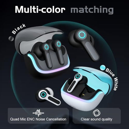 G07 Wireless Earbuds with RGB LED Light Gaming Earbuds with 40ms Low Latency Dual Game and Music Mode Earphones Wireless Headphones with 50 Hours Worktime IPX5 Waterproof (Black) - color: Black