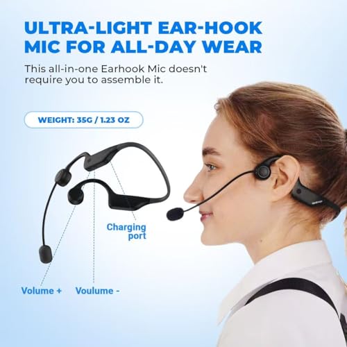 15W Portable Mini Bluetooth Voice Amplifier with Wireless Earhook Mic A007 | Hands-free Microphone, 15H Battery & Belt Clip for Teachers, Tour guides, Presentation, Coaching & Elderly