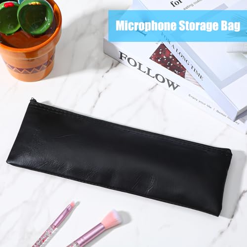 2 Pack Microphone Bags, Black Microphone Case for Wireless | Mic Protector Mic Storage Bag Black Zipper Storage Pouch 11.8" x 4.72" Case for Carrying Portable PU Leather Pouches - size: 11.8 × 4.72