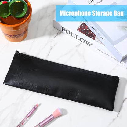 2 Pack Microphone Bags, Black Microphone Case for Wireless | Mic Protector Mic Storage Bag Black Zipper Storage Pouch 11.8" x 4.72" Case for Carrying Portable PU Leather Pouches - size: 11.8 × 4.72