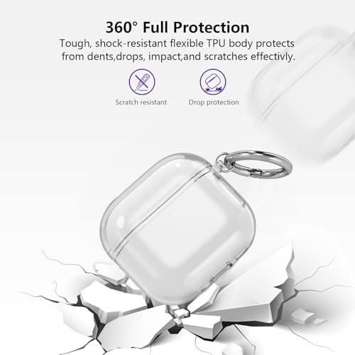 Aircawin for Airpods 4 Clear Case, Shockproof, Soft Transparent TPU Case with Carabiner and Cleaning Pen - color: Diamond Pure, size: Airpods 4
