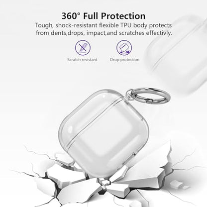 Aircawin for Airpods 4 Clear Case, Shockproof, Soft Transparent TPU Case with Carabiner and Cleaning Pen - color: Diamond Pure, size: Airpods 4