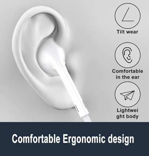 2 Packs Wired Headphones for iPhone 14 Earphones Wired Nosie Reduction Built-in Microphone&Volume Control Headsets，Earbuds for iPhone 14/13/12/11/XR/XS/X/8/7/6/SE/Pro Max，Support All iOS System，White