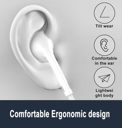 2 Packs Wired Headphones for iPhone 14 Earphones Wired Nosie Reduction Built-in Microphone&Volume Control Headsets，Earbuds for iPhone 14/13/12/11/XR/XS/X/8/7/6/SE/Pro Max，Support All iOS System，White