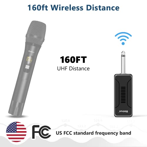 Bietrun UHF Wireless Microphone Receiver WXM02/WXM04, Rechargeable 720mAh Battery, 160 ft Range, 1/4" Output for Karaoke, PA System & Mixer