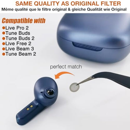 Replacement Dust Proof Filter Mesh for JBL Series Earbuds,8 Pieces | Compatible with JBL Tune Buds / Tune Buds 2 / Live Pro 2 / Live Free 2 / Live Beam 3 Earbuds, Include Tool Tweezers