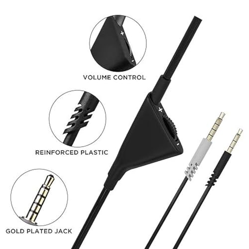 goodstumbler Headphone Sound Cable: Compatible with Logitech Astro A10 A30 A40 A40 TR, Replacement Gaming Headset with Inline Volume Control, Detachable Woven Audio Cable