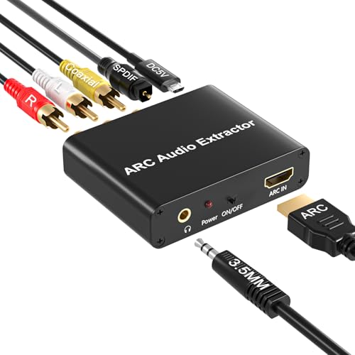 192KHz HDMI ARC Audio Extractor,ARC to Optical Coaxial RCA Adapter for TV | Includes Power Cord;Supports Digital Optical (TOSLINK), SPDIF, Coaxial, and Analog 3.5mm RCA Stereo output - size: ARC-N