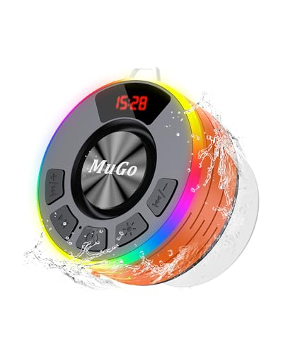 MuGo Shower Bluetooth Speaker Waterproof IPX7, 360° HD Stereo Sound Bathroom Speaker Bluetooth 5.3 with RGB Lights, Suction Cup and Microphone, Mini Shower Radio for Home/Party/Outdoor - color: Orange