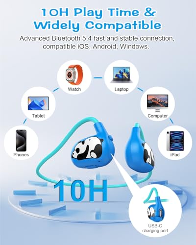BANIGIPA Kids Headphones, Open Ear Earbuds w/Mic for Call Study Travel | 13g Ultra-Light Comfort, Wireless Bluetooth 5.4 Headset with 85dB Healthy Volume Control Protect Hearing, 10H Playtime - color: LK15-Blue