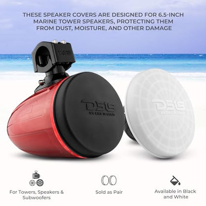 DS18 Hydro CS-6/BK 6.5" Silicone Marine Speaker Cover - Water, Dust and UV Rays Protection - Compatible with Tower Speakers - Great Durability - Special Edition (Pair) - color: Black, size: 6.5"