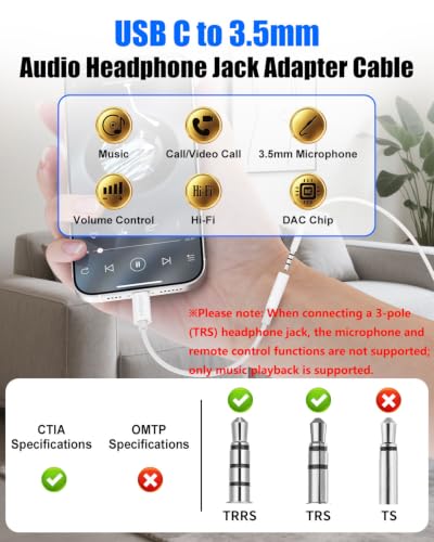 USB C to 3.5mm Headphone Jack Adapter 2PCS,USB C to Aux Audio Dongle - color: White 2P