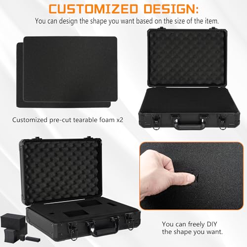 15 Inch Hard Carrying Storage Case | Ideal for Microphone & Camera Gear Transportation, DJ Mixer Case with Customizable Pre-Diced Foam, 15 X 11 X 4.3 Inch, Black - size: Inner：14.5''X 10.5 X 5.5''