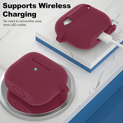 Compatible with AirPods 3 Case, Protective Silicone Cover for AirPods 3rd Generation Case 2021, Wireless Charging - Burgundy - color: C-Burgundy