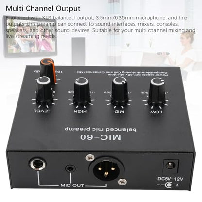 Microphone Preamp Mic Gain Booster 48V Power Supply Mic Pre Amp for Dynamic Condenser XLR 3.5mm 6.35mm Inputs Outputs (with 3.5mm Sound Cable) - size: With 3.5mm Sound Cable