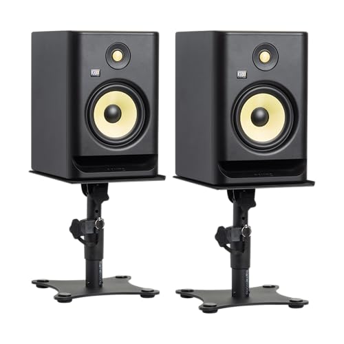 Gator Frameworks Desktop Studio Monitor and Speaker Stands with EVA Foam Padded Surface, Angle Adjustable from 0° to 15° – Set of 2 (GFWSPKSTMNDSK) - style: Desktop Stand