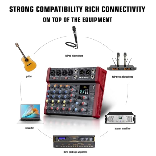 8-Channel Audio Mixer with 99 DSP Effects and 48V Phantom Power | DJ sound board mixer with Bluetooth, USB, XLR input, and stereo mixing for karaoke, studio, PC recording, and live use.