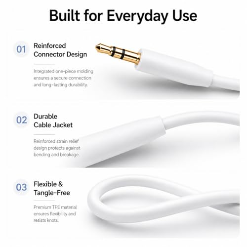 Replacement Audio Cable Cord,2.5mm to 3.5mm Extension Wire for Bose QuietComfort QC45 QC35II QC35 QC25 NC700 QC Ultra OE2 Headphones (No mic White)