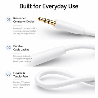 Replacement Audio Cable Cord,2.5mm to 3.5mm Extension Wire for Bose QuietComfort QC45 QC35II QC35 QC25 NC700 QC Ultra OE2 Headphones (No mic White)