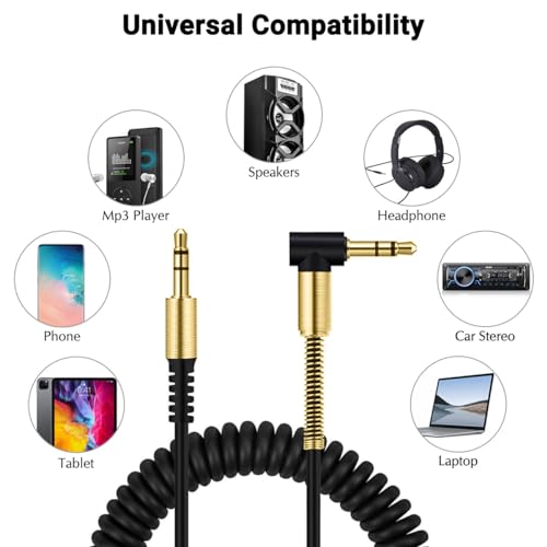Aux Cord 1ft/30CM, Right Angle Gold Plated 3.5mm Audio Cable, Hi-Fi Sound Male to Male Aux Cable Home Car Stereo Audio Jack Cables Auxiliary Cord Compatible with Headphone MP3 iPhone iPad Tablet - size: 30CM COIL