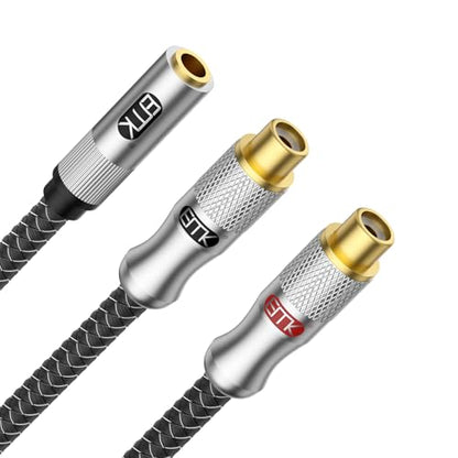 EMK 3.5mm Female to 2RCA Female Jack Stereo Audio Cable RCA to Aux Cable Gold Plated RCA Y Splitter for Smartphone,MP3,Tablets,HiFi Stereo System 3Ft/1M - color: 3.5mm Female to 2 RCA Female Silver, size: 3 Ft/1M, style: 3.5mm to 2RCA