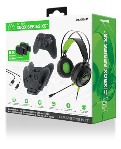 Gamers Kit for Xbox Series XS: Gaming Headset with 50mm Drivers, (2) Rechargeable Batteries, Controller Charger for Xbox Series XS,USB-C Cable, Controller Cover, Joystick Caps, (4) Battery Covers