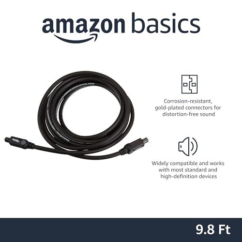 Amazon Basics Toslink Digital Optical Audio Fiber Optic Cable, Multi-Channel, for Sound Bar, Audio System, Home Theatre, Gold-Plated Connectors, 9.8 Foot, Black - size: 9.8 Feet