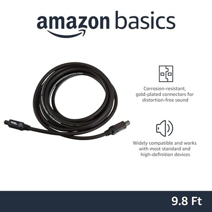 Amazon Basics Toslink Digital Optical Audio Fiber Optic Cable, Multi-Channel, for Sound Bar, Audio System, Home Theatre, Gold-Plated Connectors, 9.8 Foot, Black - size: 9.8 Feet