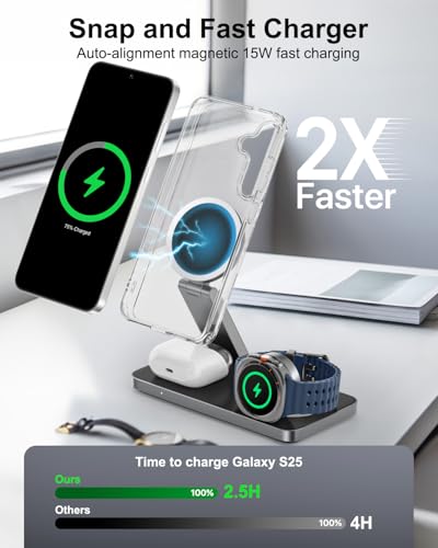 3 in 1 Wireless Charger for Samsung Galaxy, 15W Magnetic Super Fast Charging Station for MagSafe Samsung Galaxy S26 Ultra S25 S24 Z Fold Flip 8 Watch 8 7 Buds 4 3 Pro, Not for Watch 9/Ultra 2 - color: Black