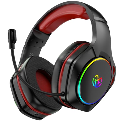 Tatybo Wireless Gaming Headset for PS5 PC, Dual Mode, Low Latency, Red | 7.1 Surround Sound, Bluetooth+2.4GHz Dual Mode, Noise-Canceling Mic for FPS Battle Royale, 40Hrs for Switch, Mobile, Laptop - color: Red