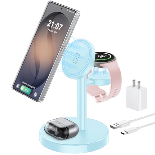 Magnetic Wireless Charger for Samsung, 3 in 1 Super Fast Charging Station Compatible with MagSafe, Phone Charger Stand for Samsung Galaxy S26 Ultra S25 Z Fold/Flip 8, Watch Ultra 8 7 6, Buds 4/3 Pro - color: SkyBlue